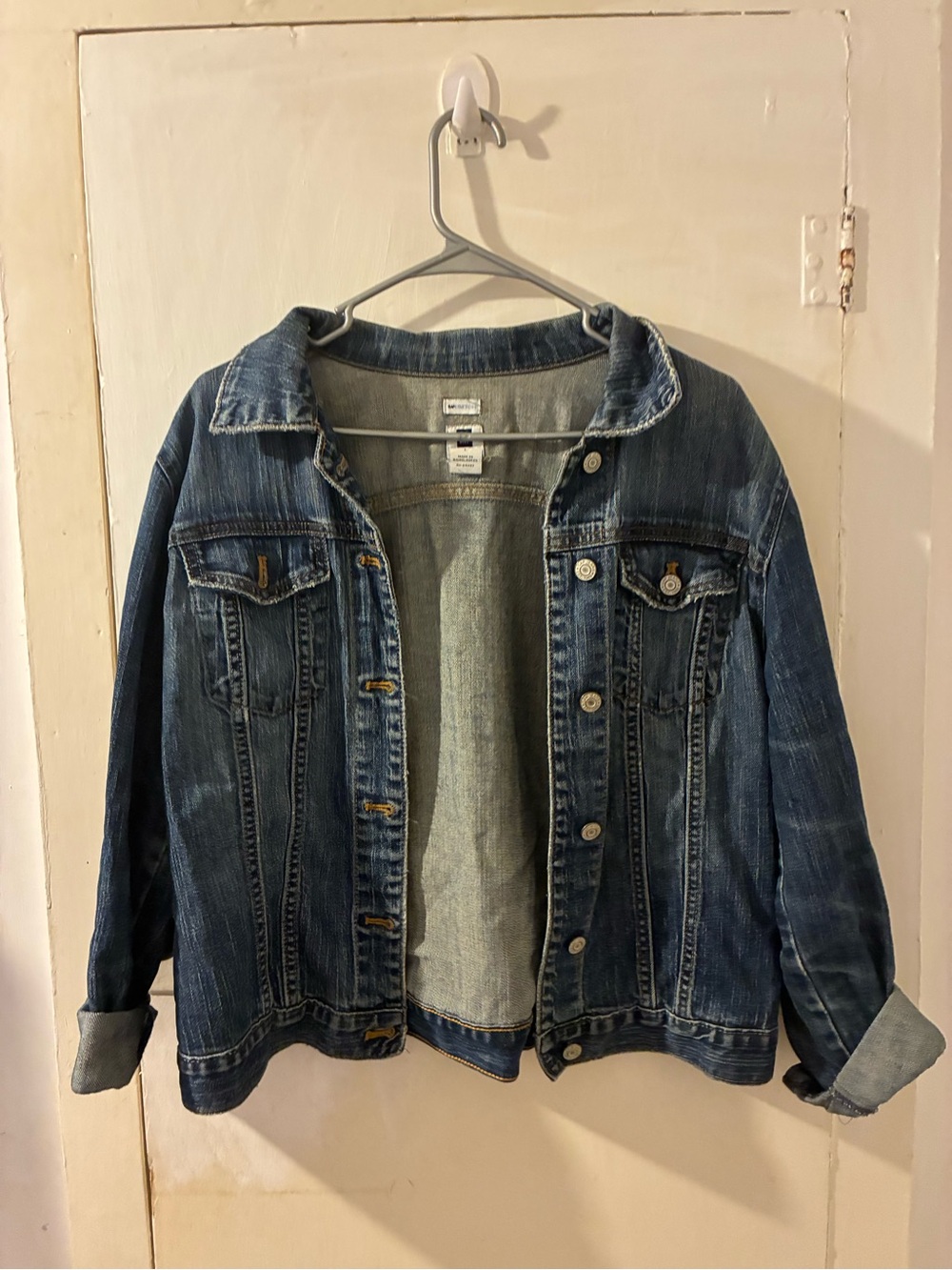 Gap Women's Blue Jeans Jacket Stretch, L Wash Denim Y2K Vintage